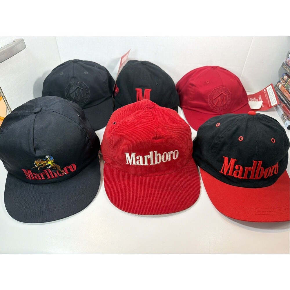 Lot of 6 Vintage 90s Marlboro Cigarette Hats NWT & NWOT Corduroy Horses Country